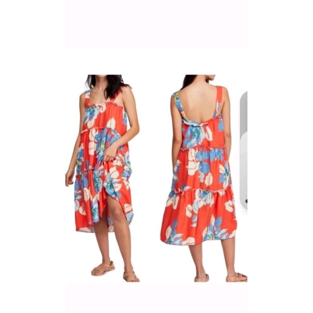 Free People Women's Size XS Moonshine Tiered Midi Dress Tropical - Picture 2 of 7